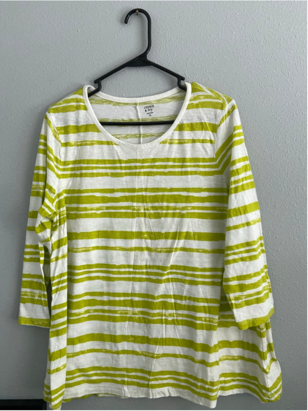 Crown & Ivy, green and white stripe long sleeve tee semi tie-dye size XL